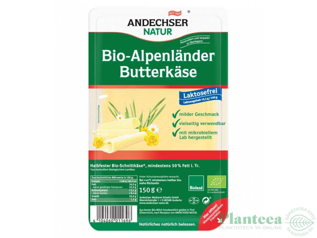 Cascaval Alpenlander fara lactoza felii 100g - ANDECHSER