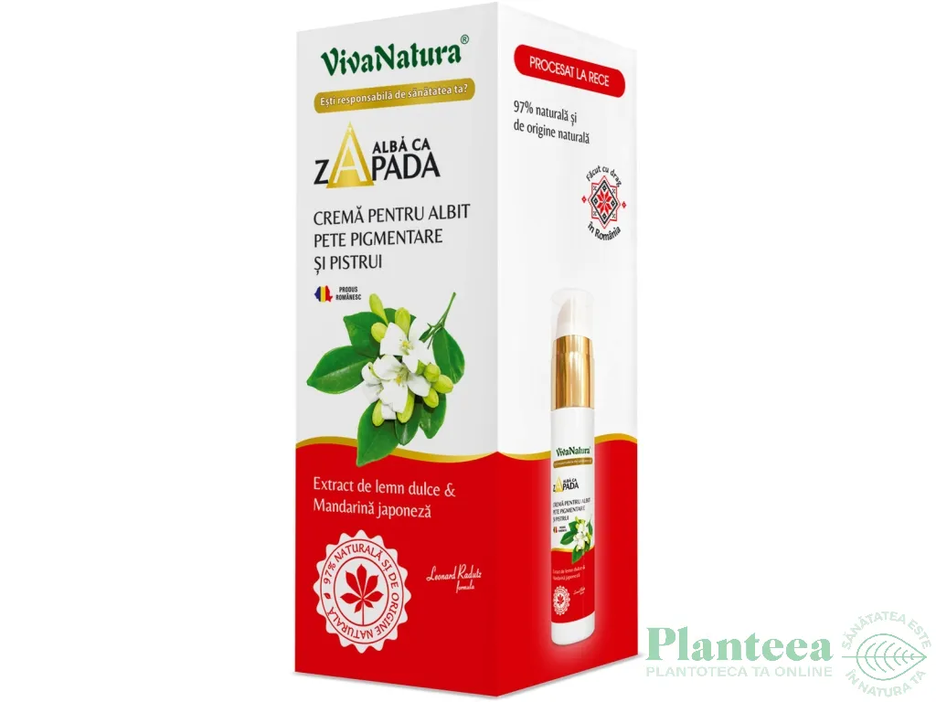Crema albire pete pigmentare pistrui lemn dulce mandarina japoneza Alba ca Zapada 45ml - VIVA NATURA