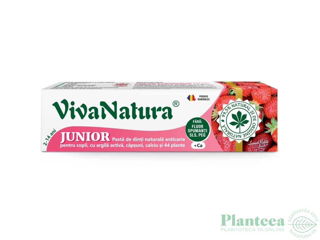 Pasta dinti anticarie copii capsuni Junior 80ml - VIVA NATURA