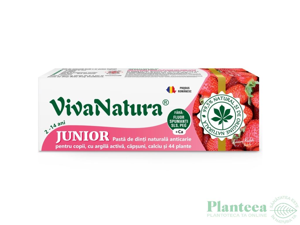 Pasta dinti anticarie copii capsuni Junior 50ml - VIVA NATURA