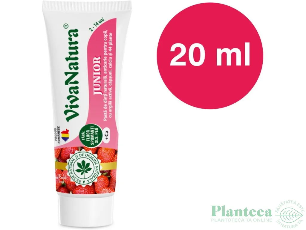Pasta dinti anticarie copii capsuni Junior 20ml - VIVA NATURA