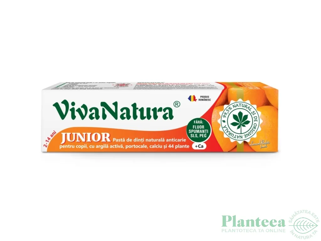 Pasta dinti anticarie copii portocale Junior 80ml - VIVA NATURA