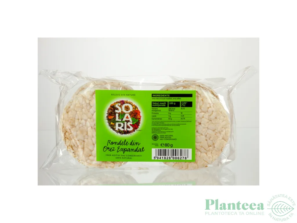 Rondele expandate orez fara sare 80g - SOLARIS