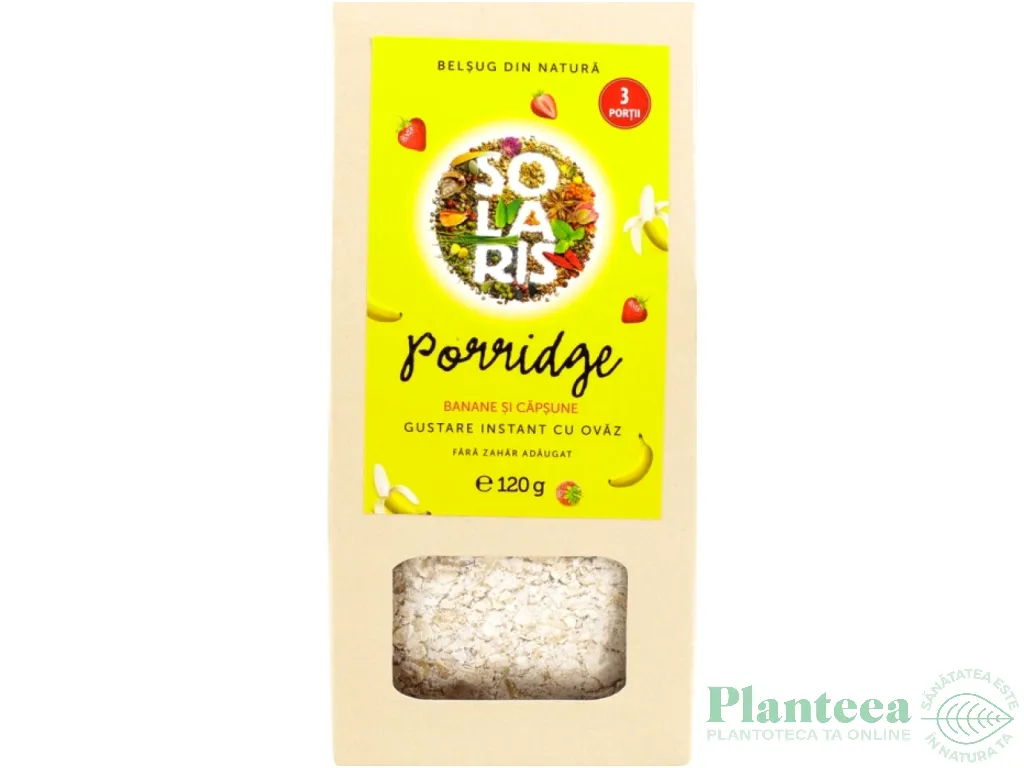 Porridge instant ovaz banane capsune fara zahar 3portii 120g - SOLARIS