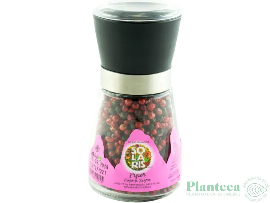 Condiment piper rosu negru boabe rasnita reutiizabila 70g - SOLARIS