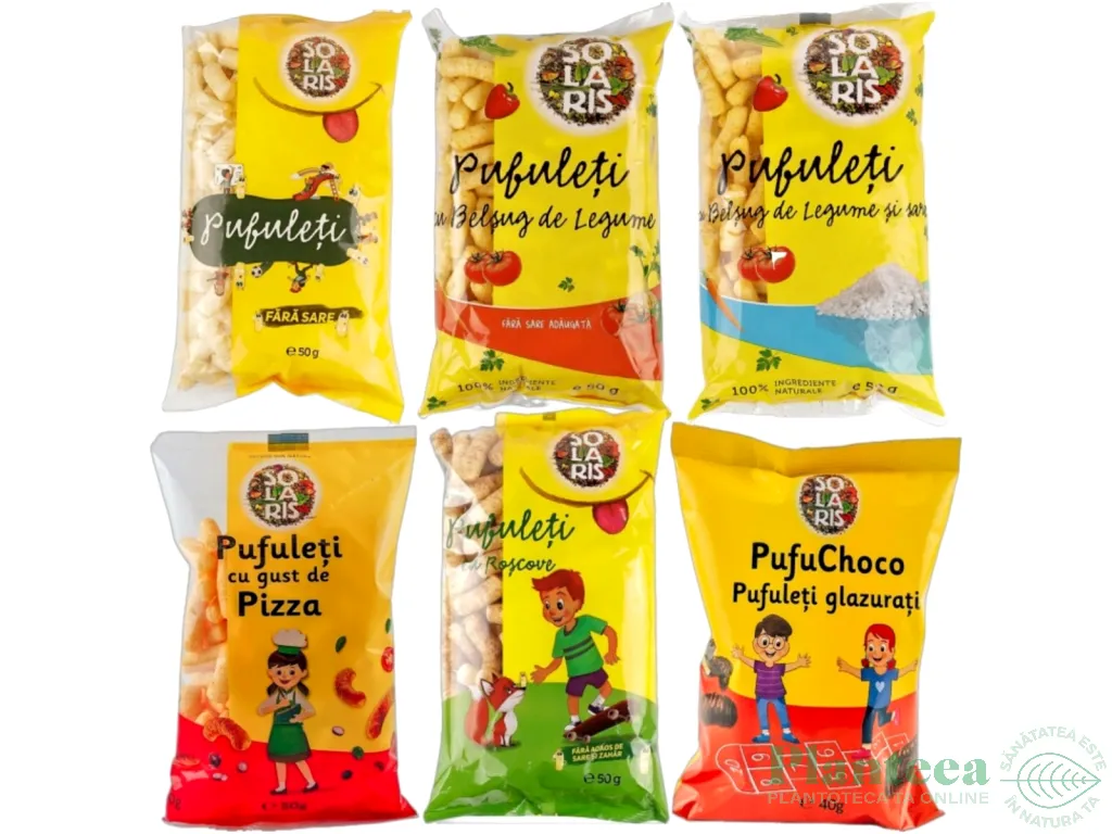 Pachet Pufuleti porumb [fara sare+belsug nesarat+belsug sarat+pizza+roscove+choco] 6buc 290g - SOLARIS