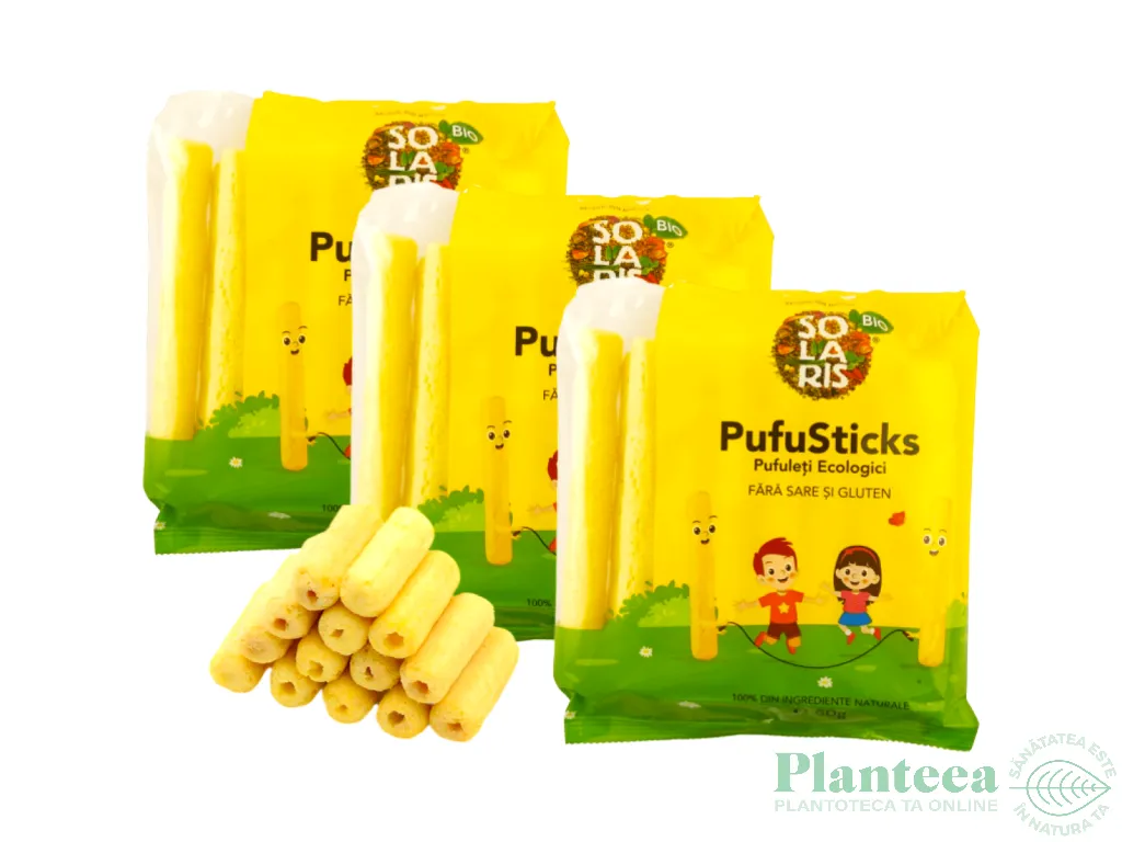 Set Pufuleti porumb fara sare fara gluten PufuSticks eco 3x60g - SOLARIS