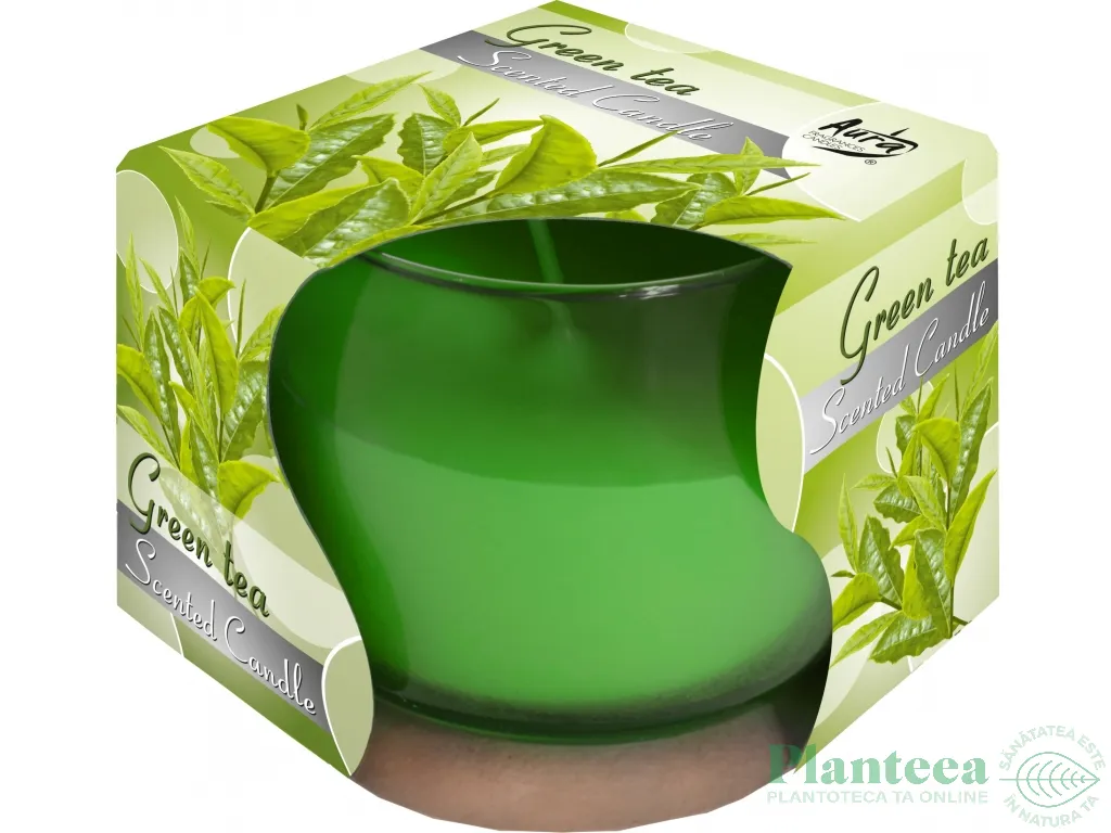 Lumanare parfumata pahar 24h ceai verde 130g - AURA