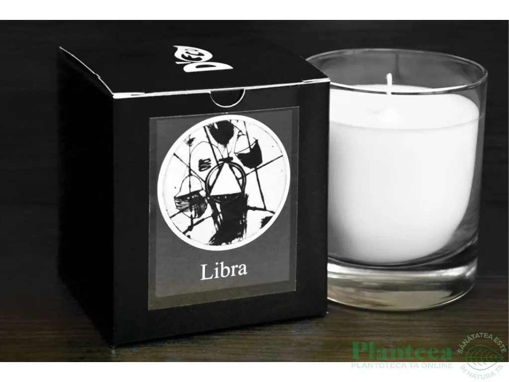 Candela sticla ceara soia Zodiac Libra 130g - D`ECO