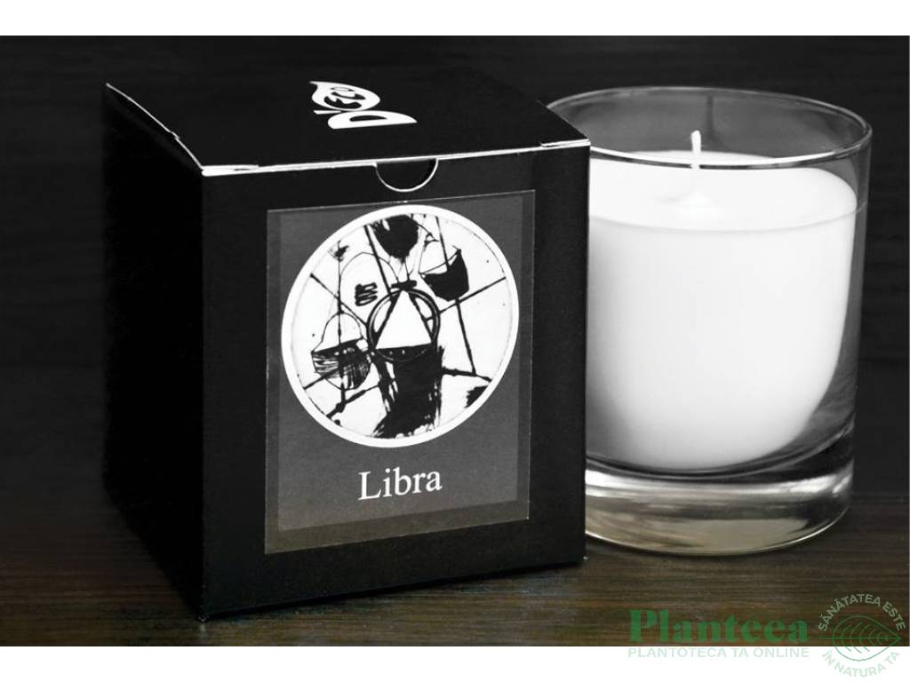 Candela sticla ceara soia Zodiac Libra 130g - D`ECO