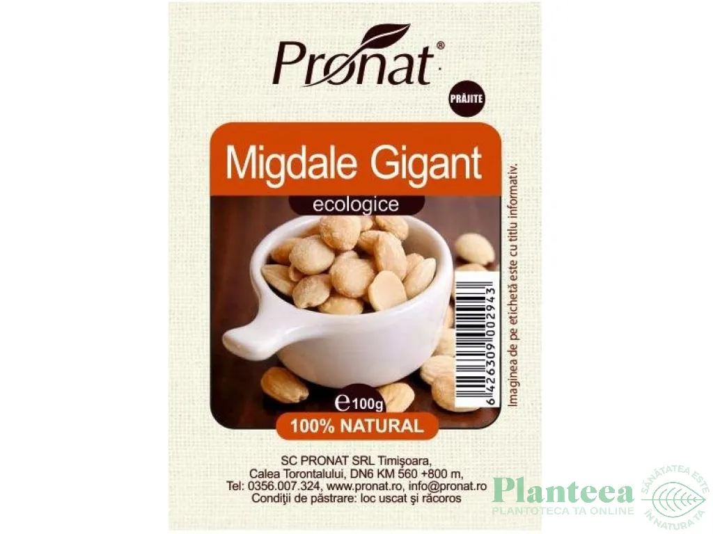 Migdale gigant prajite eco 100g - PRONAT