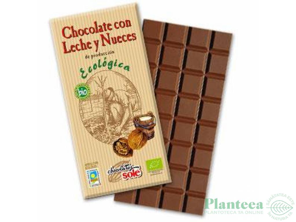 Ciocolata lapte cu nuci eco 100g - SOLE