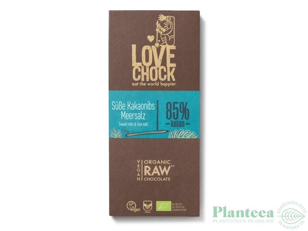 Ciocolata neagra 85%cacao sare mare raw eco 70g - LOVECHOCK