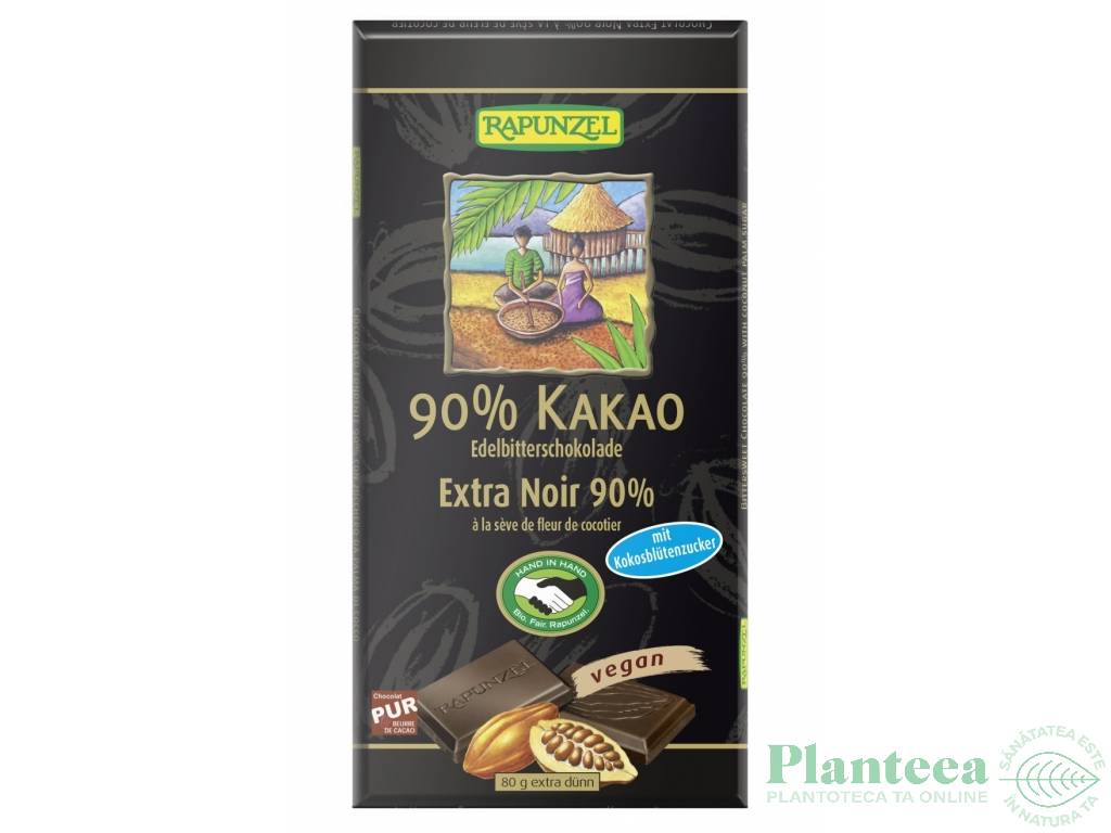 Ciocolata neagra 90%cacao eco 80g - RAPUNZEL