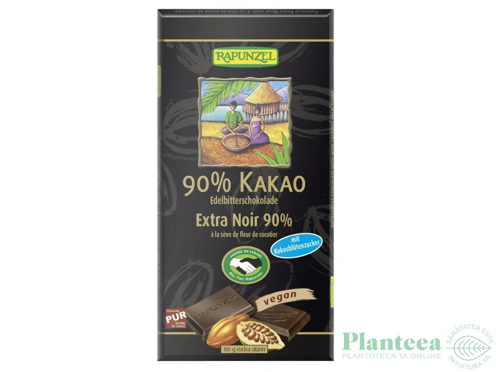 Ciocolata neagra 90%cacao eco 80g - RAPUNZEL