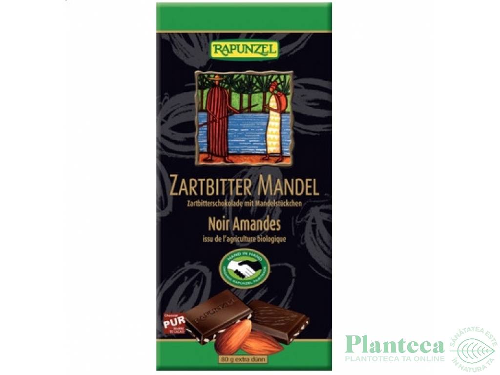 Ciocolata neagra 55% migdale eco 80g - RAPUNZEL