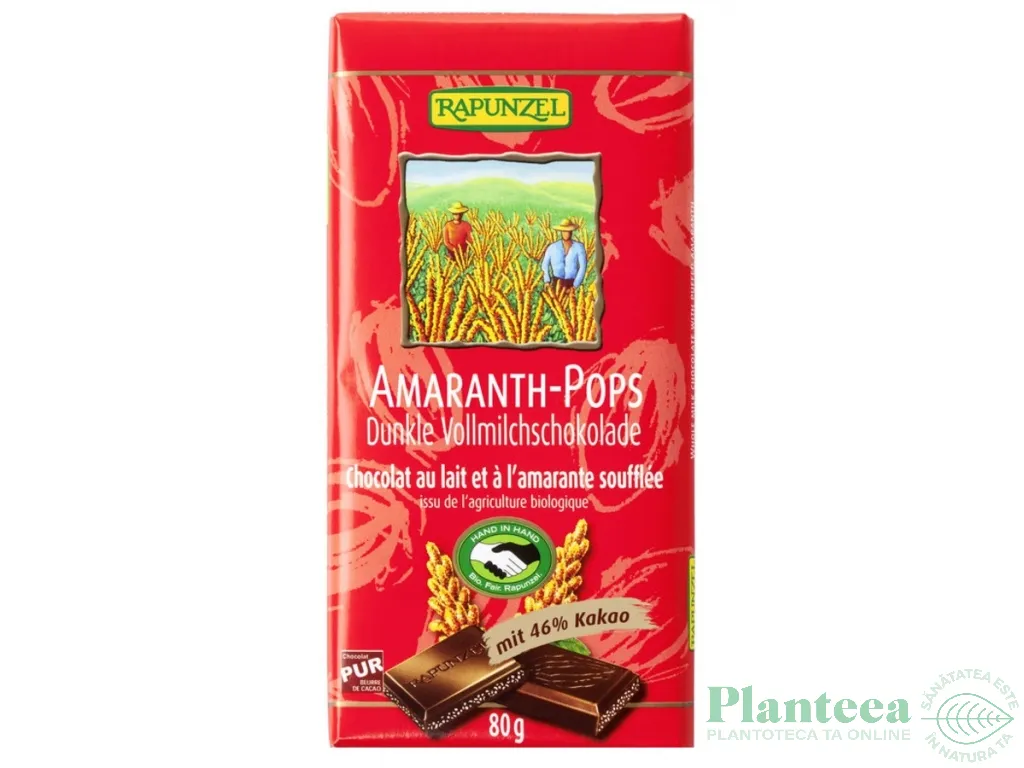 Ciocolata lapte integral cu amarant eco 80g - RAPUNZEL