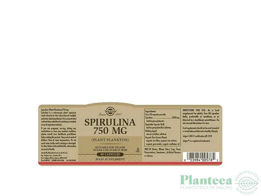Spirulina 750mg 80cp - SOLGAR