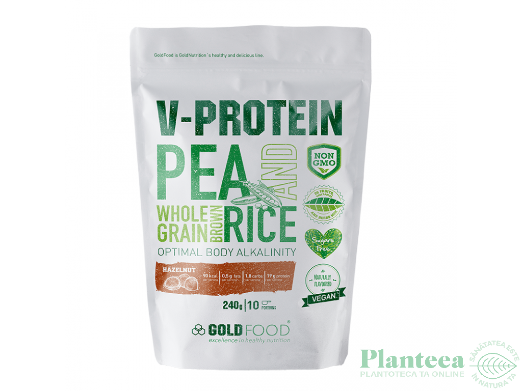 Pulbere proteica vegana V Protein alune padure 240g - GOLD NUTRITION