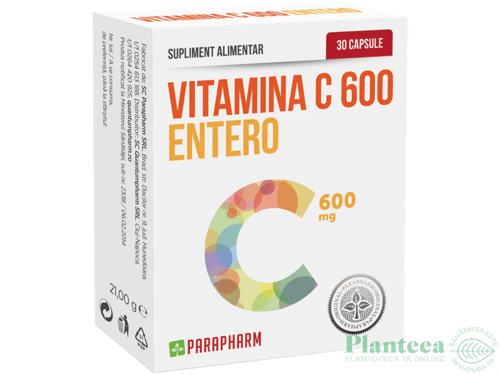 Vitamina C 600mg entero 30cps - PARAPHARM