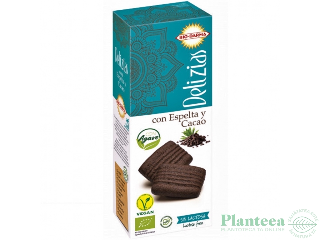 Biscuiti spelta cacao indulciti cu agave bio 135g - BIO DARMA
