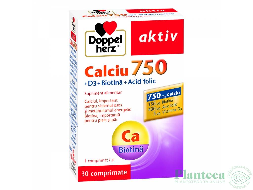 Calciu 750 D3 biotina acid folic 30cp - DOPPEL HERZ