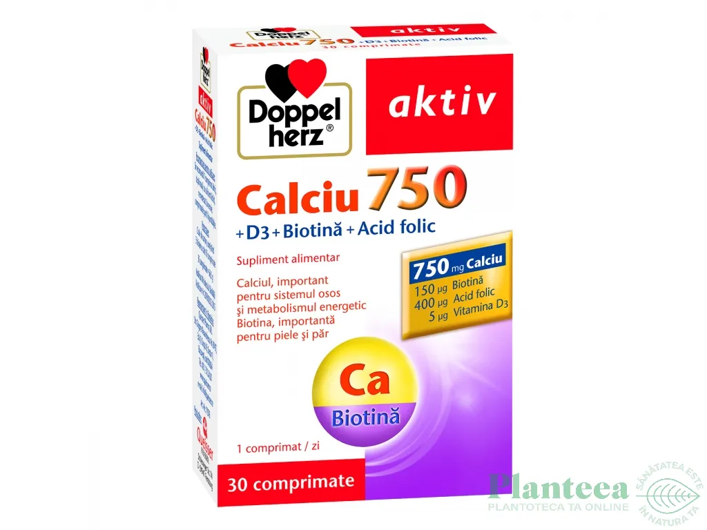 Calciu 750 D3 biotina acid folic 30cp - DOPPEL HERZ