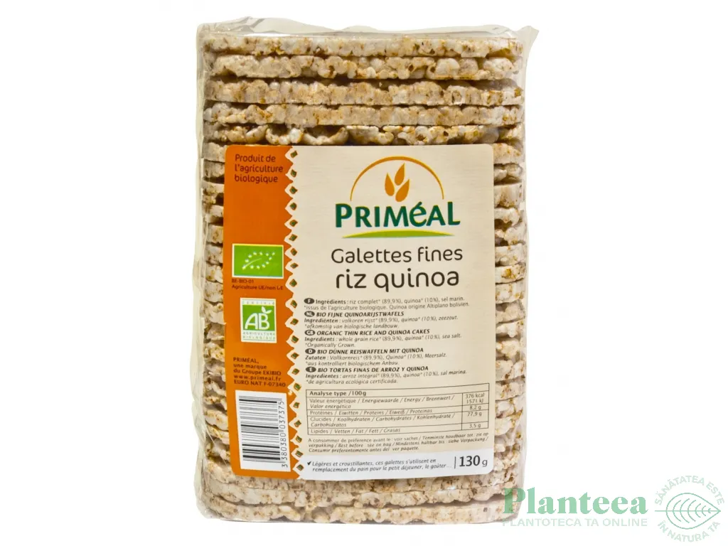 Rondele expandate fine orez quinoa cu sare eco 130g - PRIMEAL