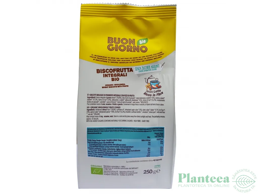 Biscuiti BuongiornoBio grau integral fructe eco 250g - LA FINESTRA SUL CIELO