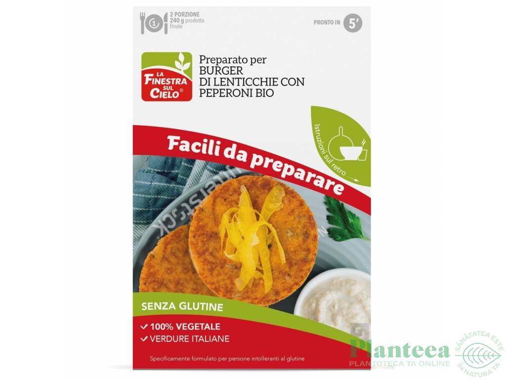 Premix Burger linte ardei fara gluten eco 86g - LA FINESTRA SUL CIELO