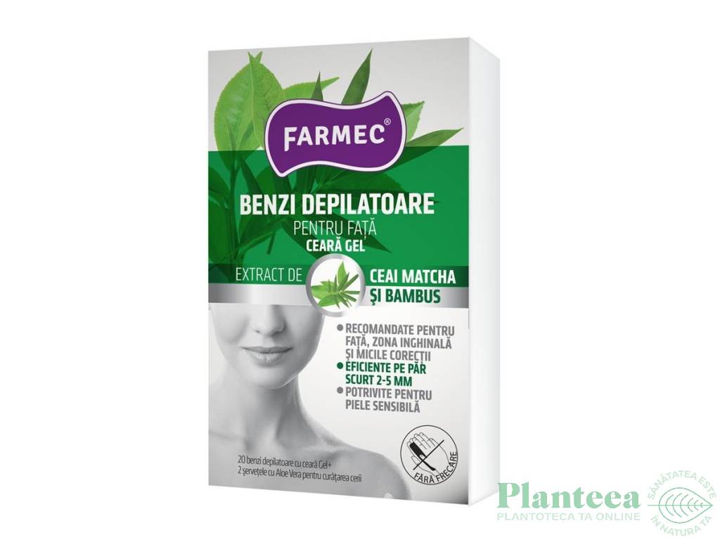 Benzi depilatoare fata cu ceara gel ceai matcha bambus 20b - FARMEC