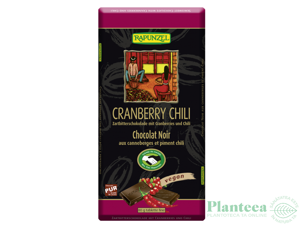 Ciocolata amaruie merisor chilli vegana eco 80g - RAPUNZEL