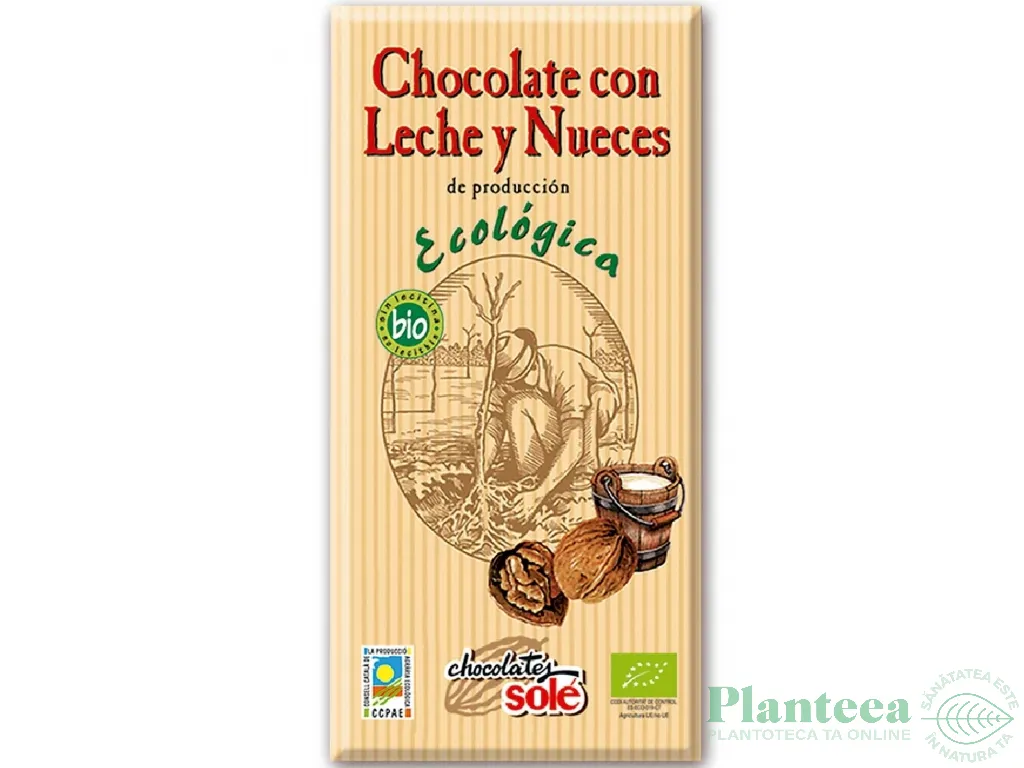 Ciocolata lapte cu nuci eco 100g - SOLE