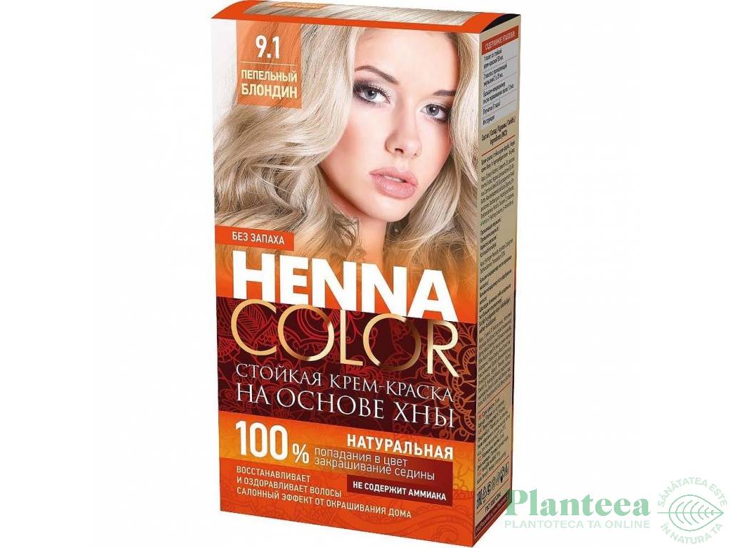 Vopsea crema par permanenta fara amoniac 9.1 blond cenusiu 115ml - HENNA COLOR