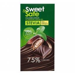 Ciocolata amaruie 75%cacao stevia 90g - SWEET&SAFE