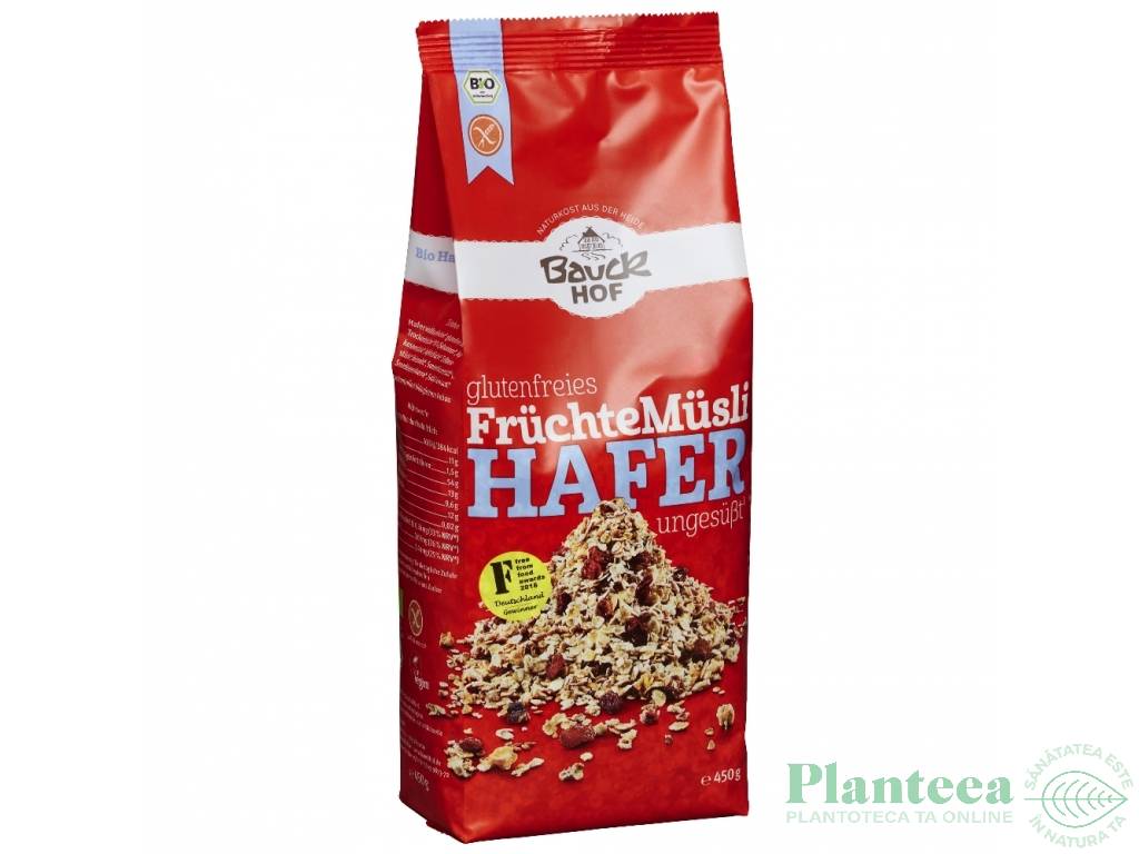 Musli ovaz integral 19%fructe fara gluten eco 450g - BAUCK HOF