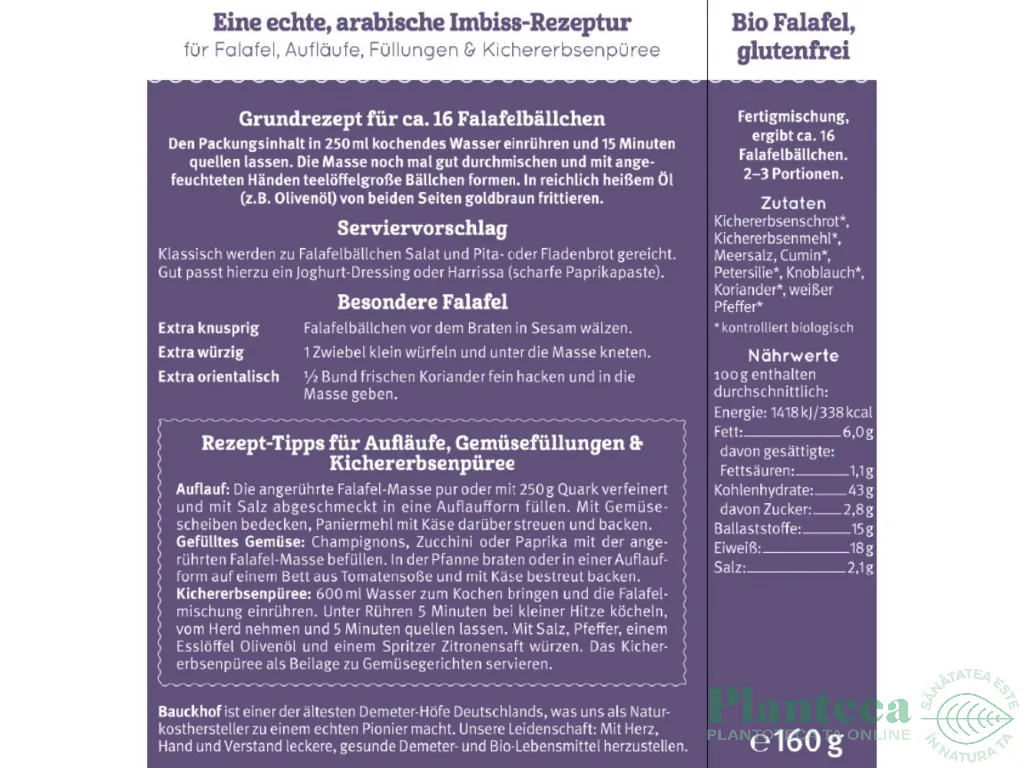 Premix falafel clasic fara gluten eco 160g - BAUCK HOF