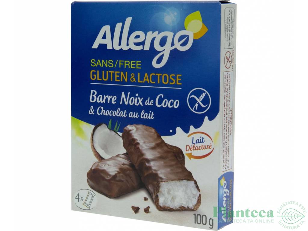 Batoane ciocolata cocos fara gluten fara lactoza 4x25g - ALLERGO