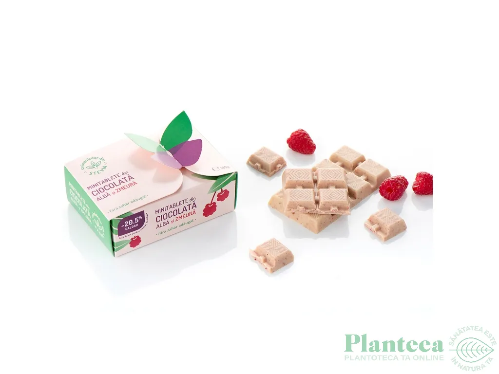 Minitablete ciocolata alba zmeura fara zahar 180g - SWEETERIA
