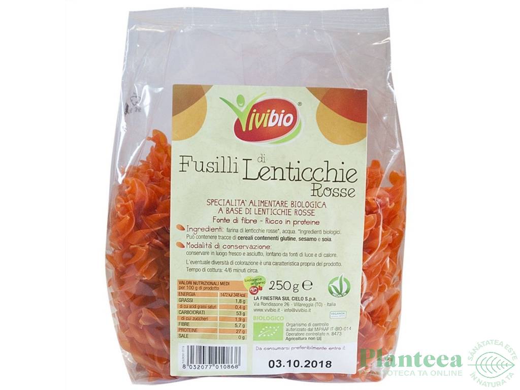 Paste fusilli linte rosie eco 100% 250g - VIVIBIO