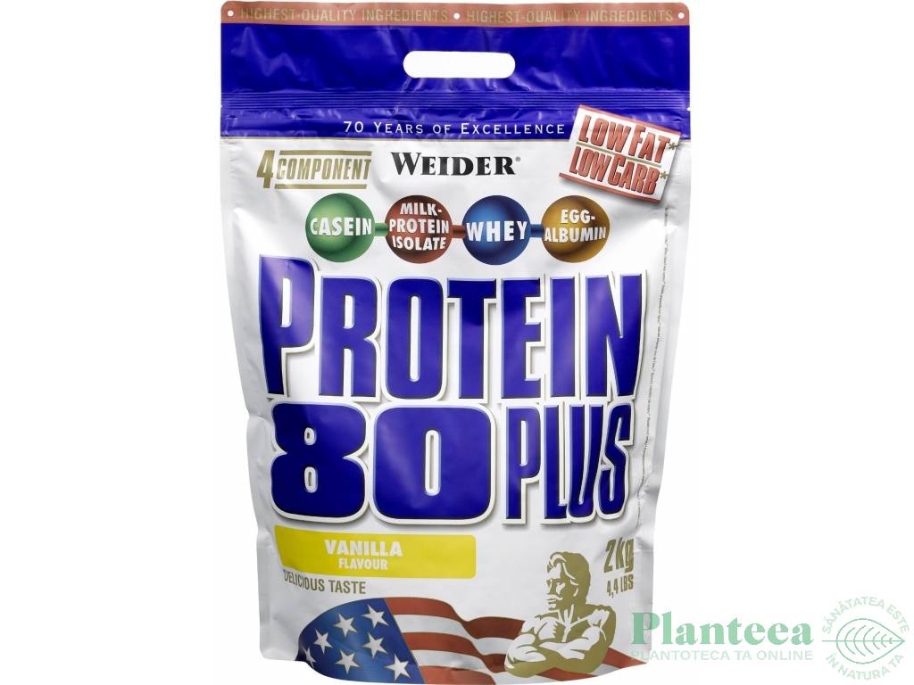 Pulbere proteica mix 4sort 80+ vanilie 2kg - WEIDER