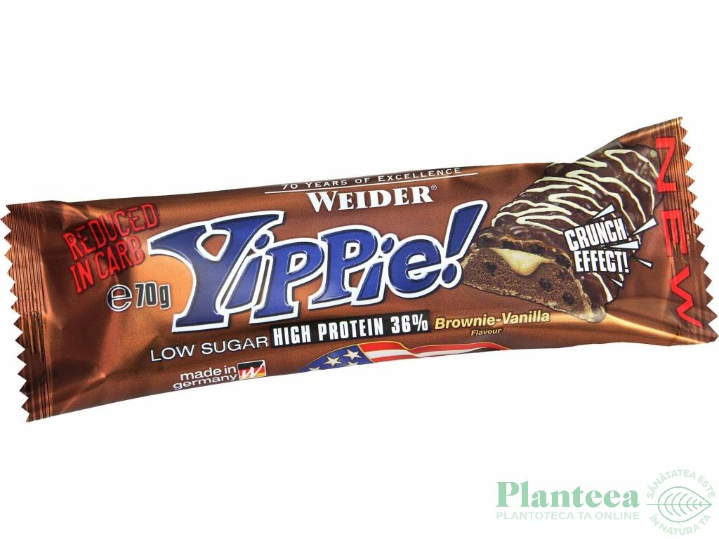 Baton proteic 36% Yippie brownie vanilie 70g - WEIDER