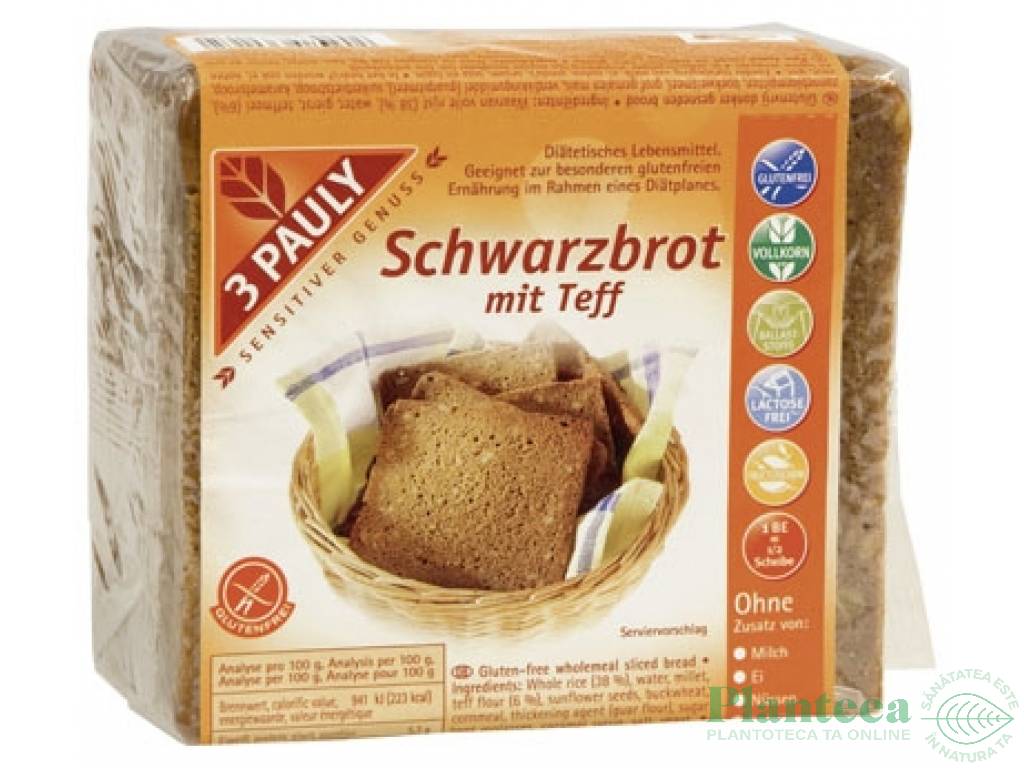 Paine neagra fara gluten cu teff 500g - 3 PAULY