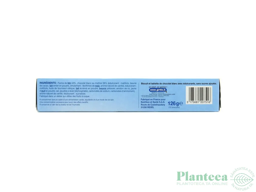 Biscuiti tableta ciocolata alba fara zahar Glucoregul 126g - GERBLE