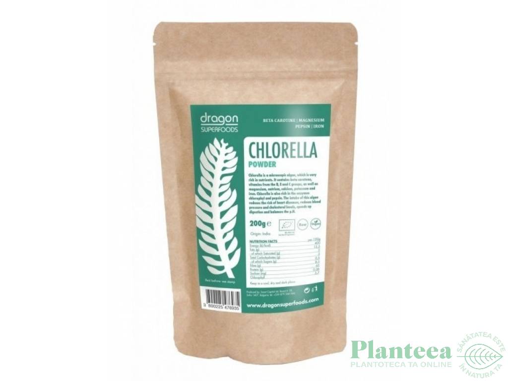 Pulbere chlorella eco 200g - DRAGON SUPERFOODS