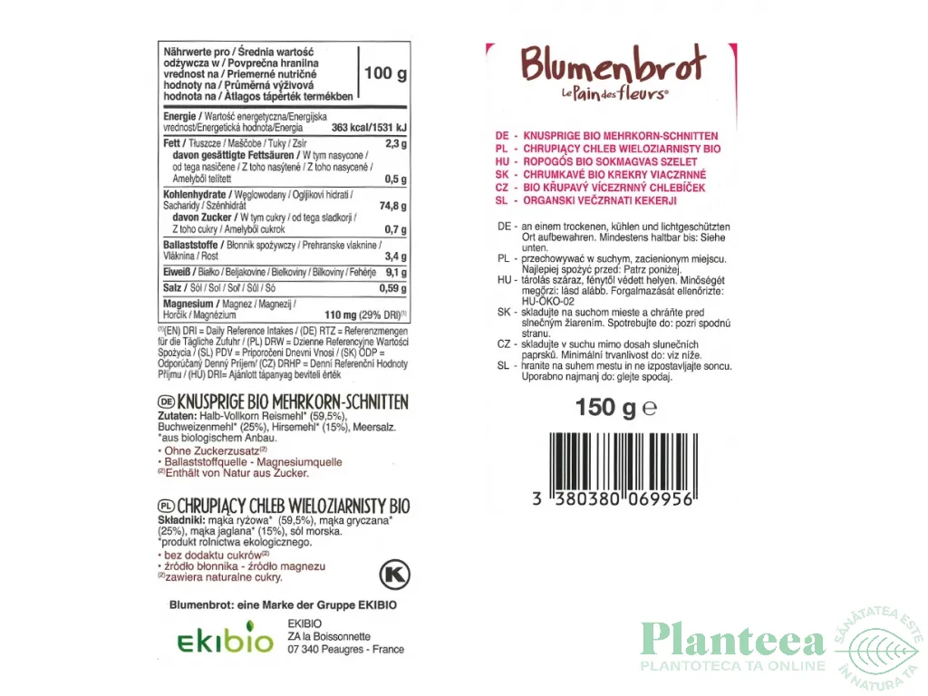 Paine crocanta multicereale fara gluten eco 150g - LE PAIN DES FLEURS