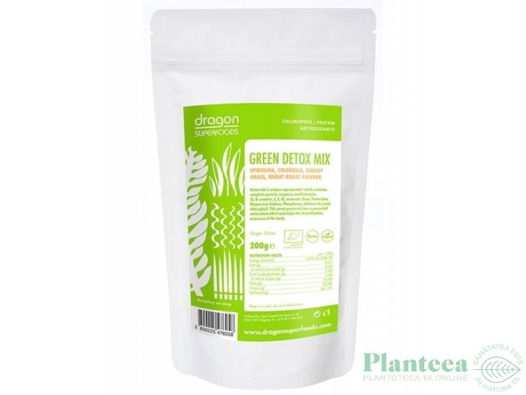 Pulbere mix green detox bio 200g - DRAGON SUPERFOODS