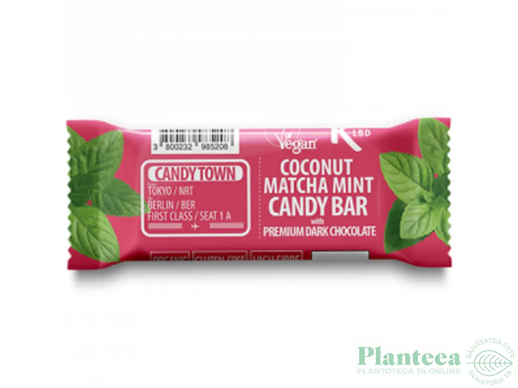 Baton cocos matcha menta glazura ciocolata fara gluten eco 50g - CANDY TOWN