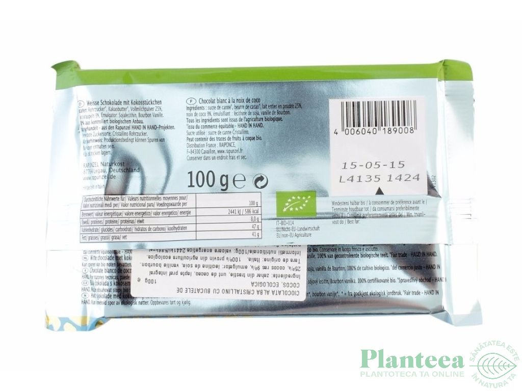 Ciocolata alba cocos eco 100g - RAPUNZEL