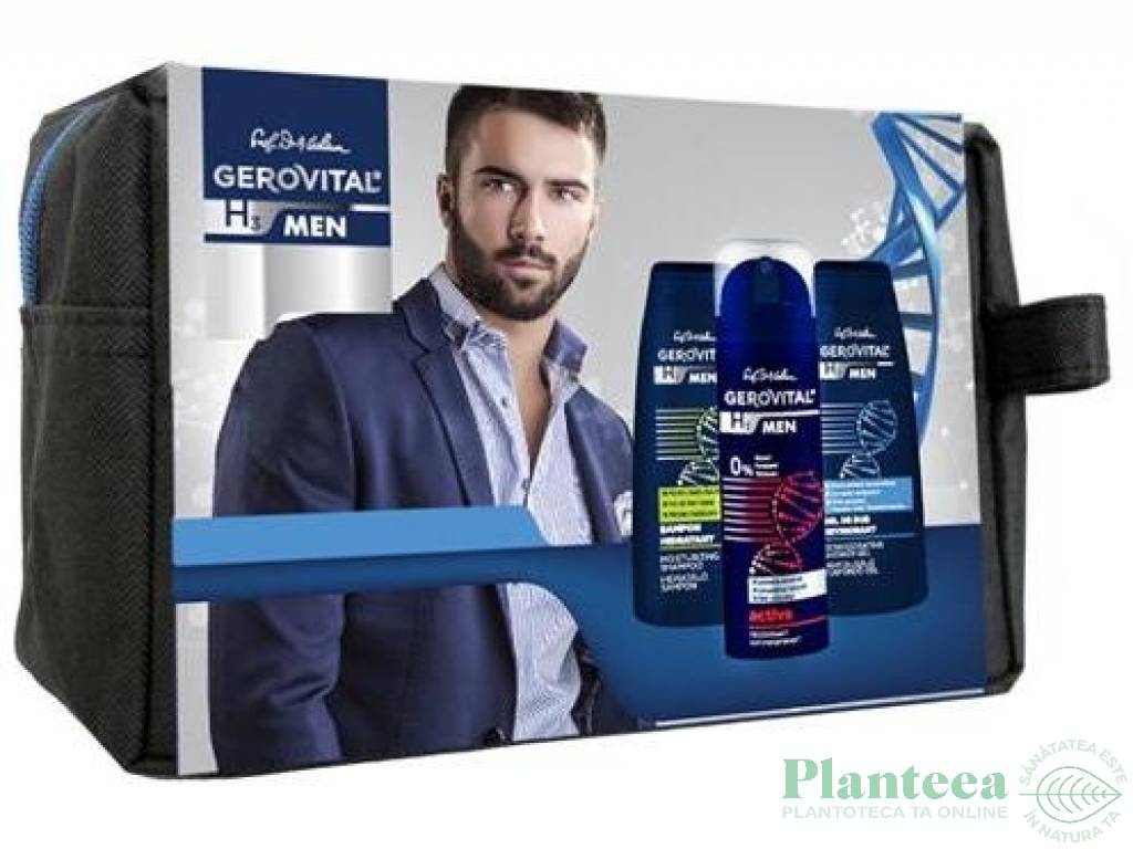 Borseta cadou barbati Active [sampon+gel dus+deo antiperspirant] 3b - GEROVITAL MEN